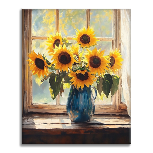 Sonnenblumen am Fenster – Malen nach Zahlen