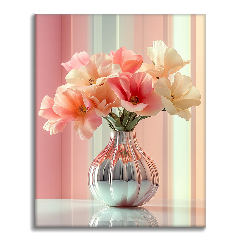 Elegante Vase mit rosa und weißen Tulpen – Malen nach Zahlen