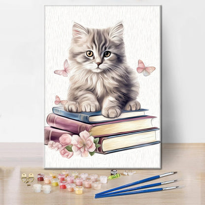 Süße Katzen Clipart mit Büchern - Malen nach Zahlen